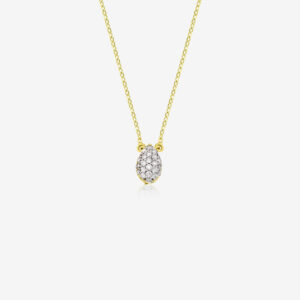 Damla Solitaire Necklace — pavé diamond drop on a rose gold chain, top view
