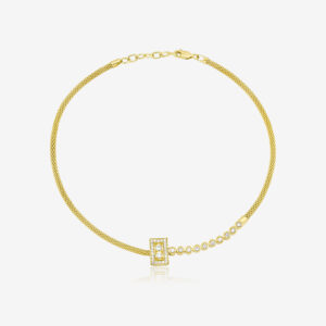 Geometric Diamond Choker — beaded yellow gold with a center diamond, top view
