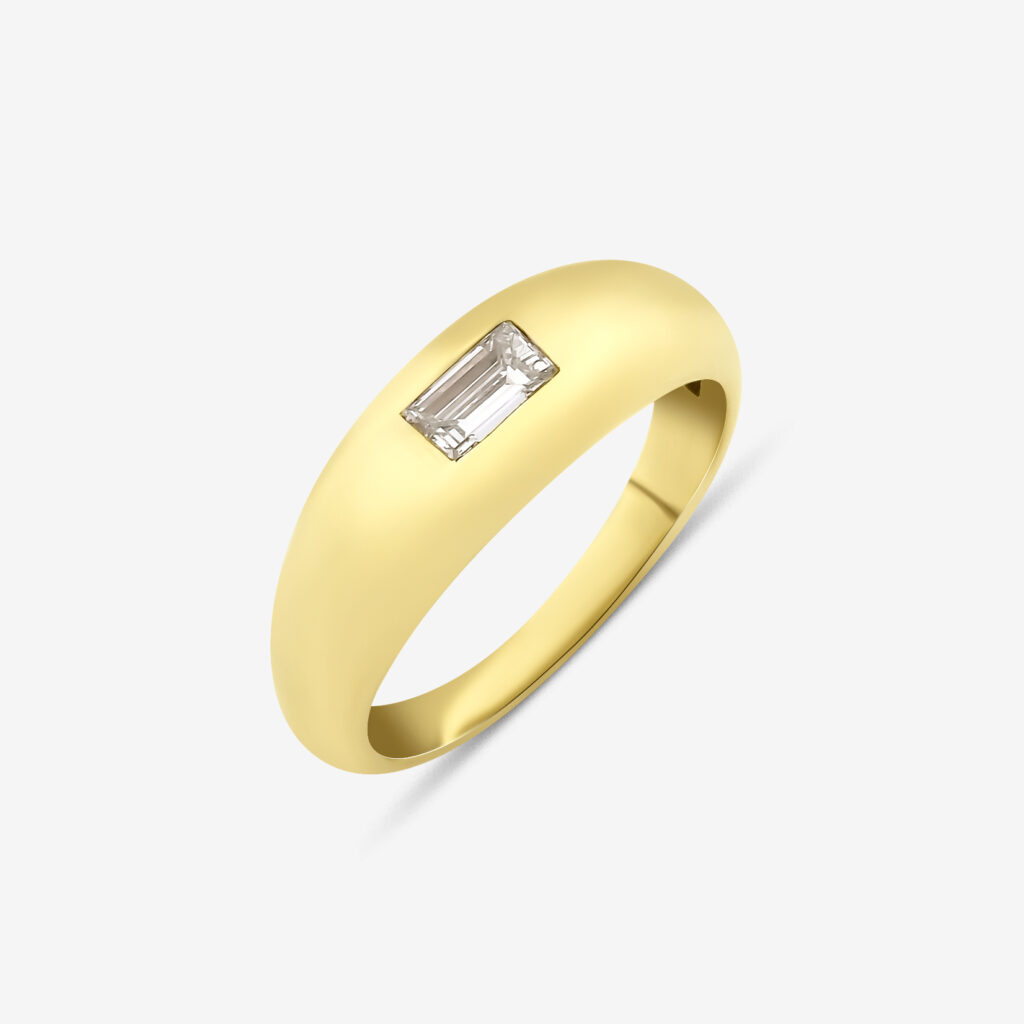 Modern Mühür Ring — single baguette diamond in polished yellow gold, side view