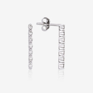 Zarif Line Drops Earrings — baguette and brilliant diamonds in white gold, top and side view