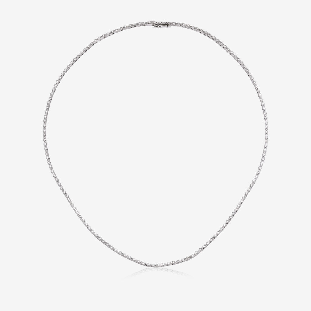 Zarif Line Necklace — uninterrupted line of diamonds in white gold, top view
